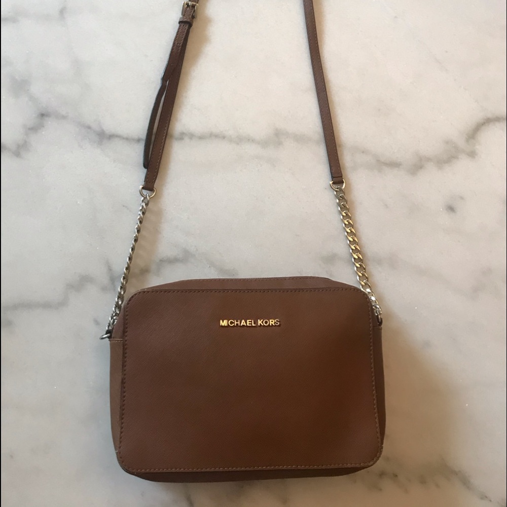 Micheal Kors gold and brown crossbody